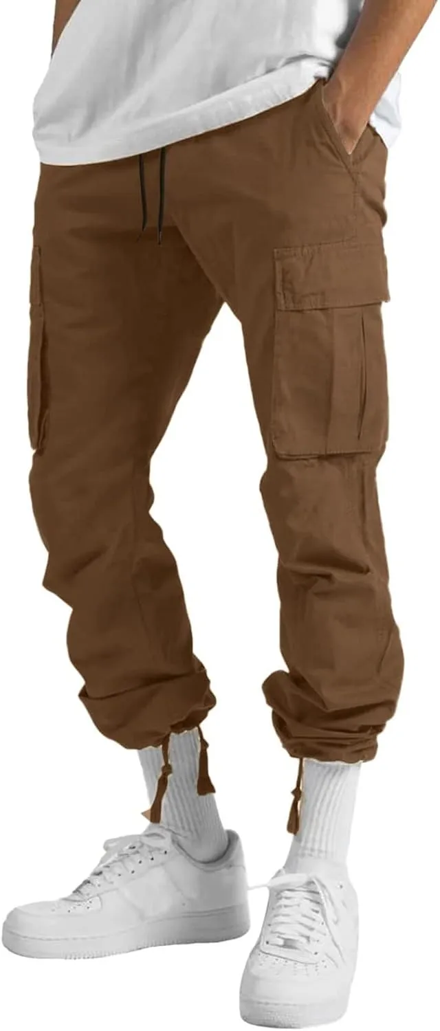 Mens Sweatpants Cargo Open Bottom Straight Leg Casual Loose Fit Baggy Athletic Jogger Pants with Pockets Men's Joggers
