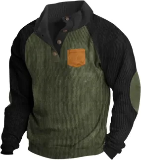 Men'S Sweatshirts Long Sleeve Vintage Corduroy Button Stand Collar 1/4 Zip Pullover Sweaters