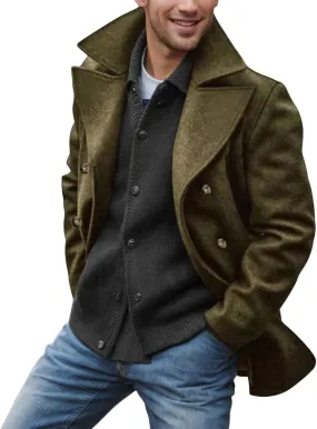 Mens Trench Coat Wool Blend Double Breasted Walking Pea Coat Big and Tall Jackets Business Casual Blazer Jacket Winter