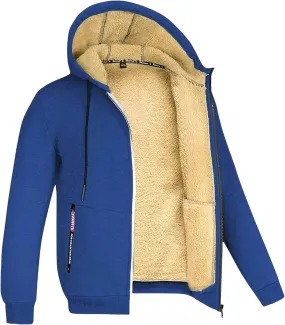 Mens Trendy Lambswool Jackets with Hood Zipper Long Sleeve Sherpa Lined Coats Fleece Outwear Heavyweight Warm Tops