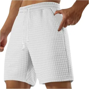 Men's Waffle Athletic Shorts Summer Casual Drawstring Sports Shorts Lounge Running Sweat Shorts with Pockets