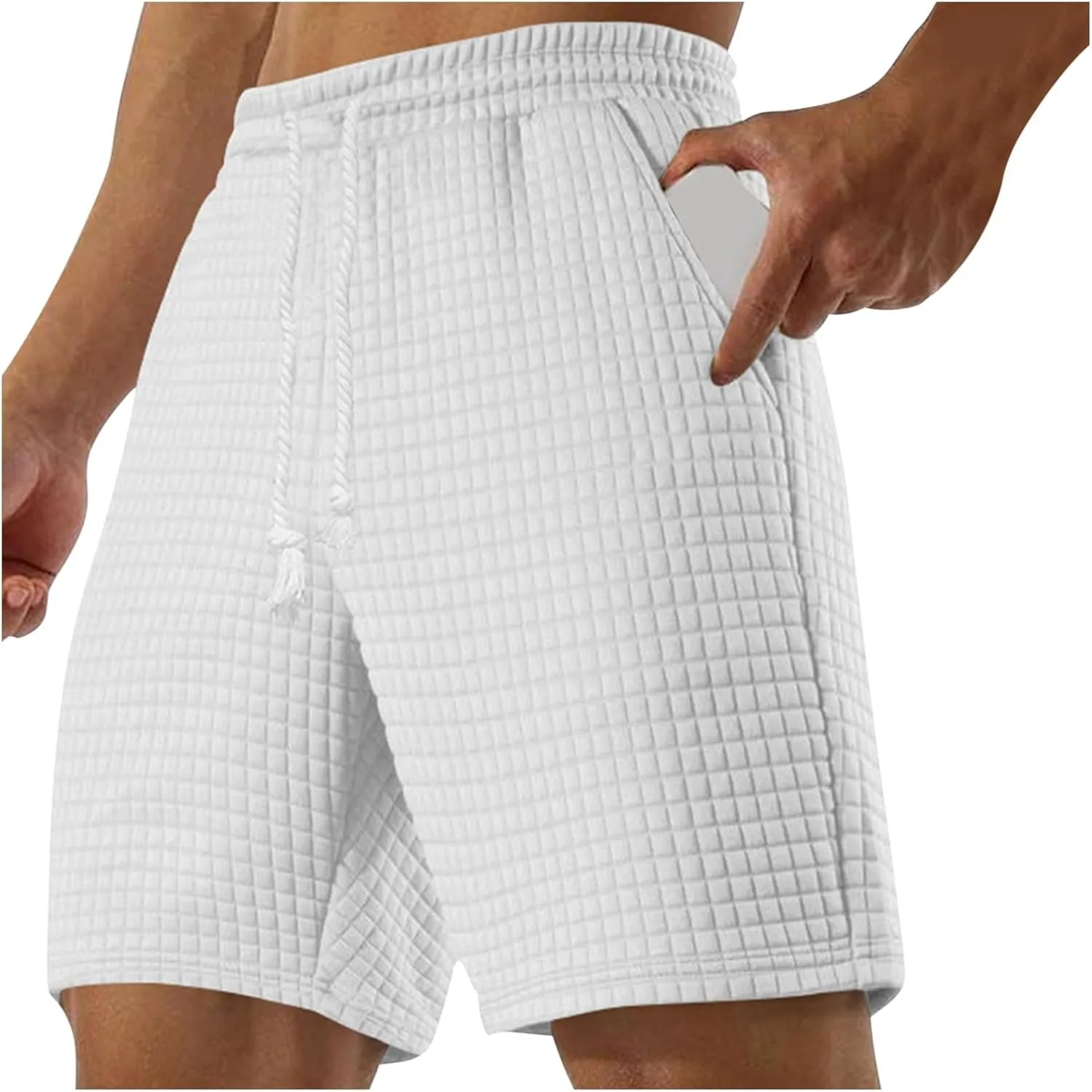Men's Waffle Athletic Shorts Summer Casual Drawstring Sports Shorts Lounge Running Sweat Shorts with Pockets