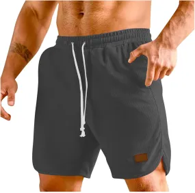 Mens Waffle Shorts Summer Casual Drawstring Athletic Shorts Lounge Running Sports Shorts with Pockets