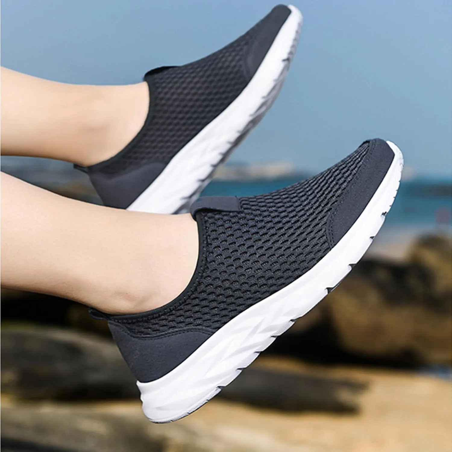 Mens Walking Running Shoes Arch Support Mesh Non Slip Shoes Lightweight Soft No Lace Shoe Casual Breathable Comfortable Classic Basic Sneakers Seasonal Hollowed Out Tennis Outdoor Beach Sports Flats