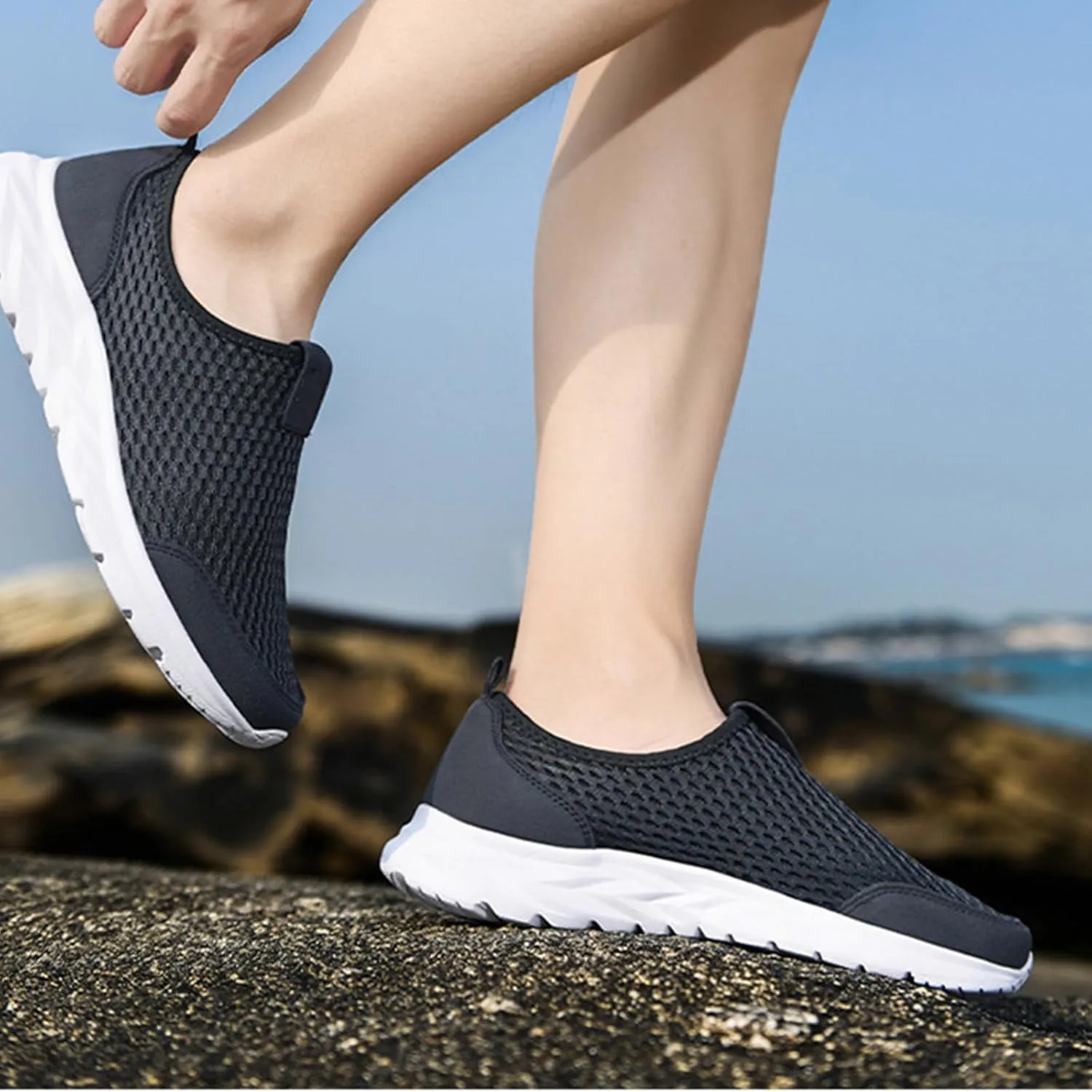 Mens Walking Running Shoes Arch Support Mesh Non Slip Shoes Lightweight Soft No Lace Shoe Casual Breathable Comfortable Classic Basic Sneakers Seasonal Hollowed Out Tennis Outdoor Beach Sports Flats