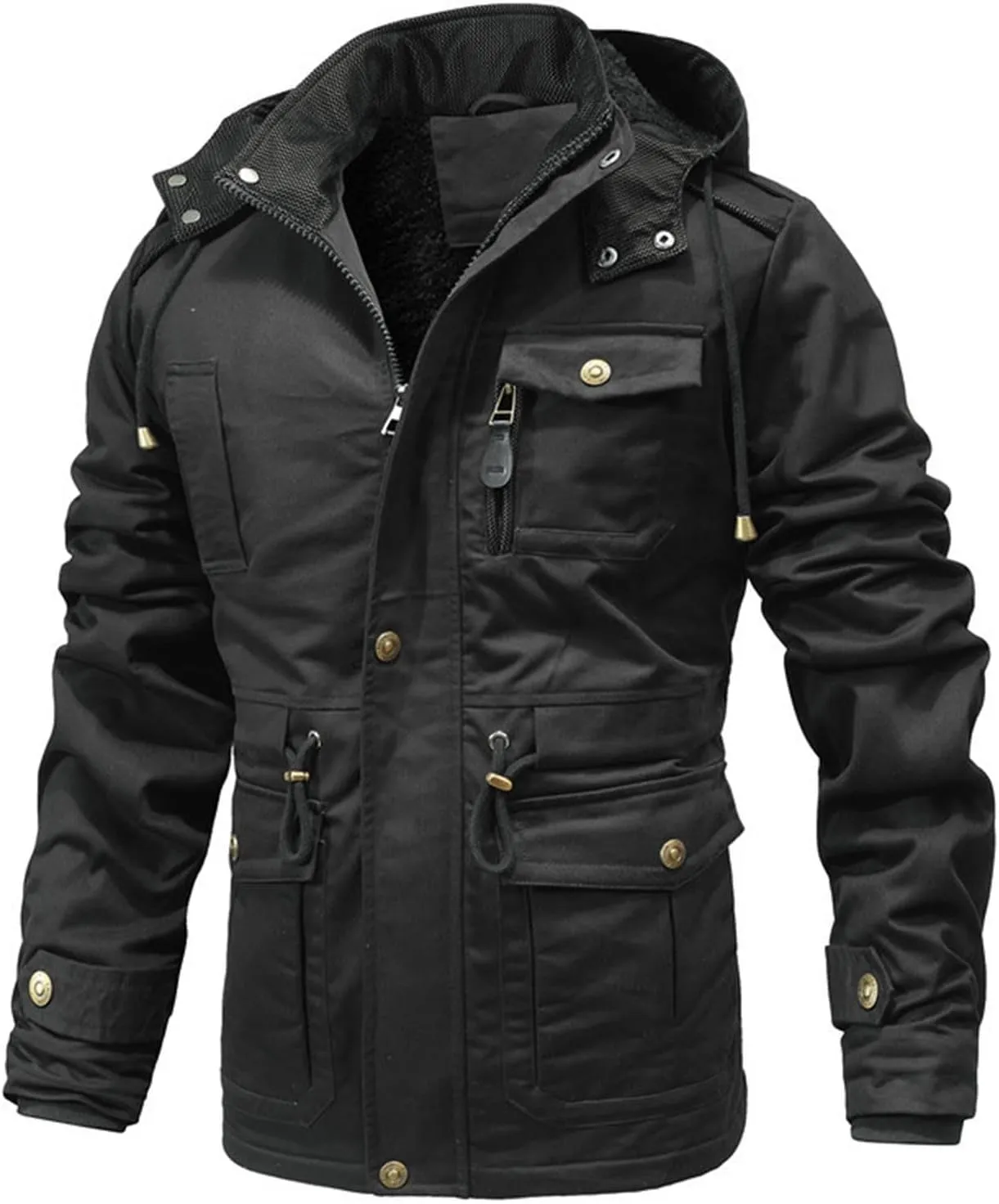 Men's Winter Coats Fleece Lined Cargo Jacket Military Utility Jacket Warm Parka Coat Thermal Cotton Jacket with Pockets