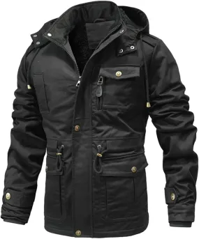 Men's Winter Coats Fleece Lined Cargo Jacket Military Utility Jacket Warm Parka Coat Thermal Cotton Jacket with Pockets