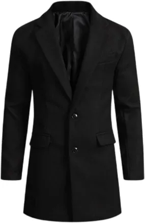 Men's Wool Blend Coat Winter Warm Trench Coat Notched Collar Single Breasted Overcoat Peacoat Business Suit Jacket