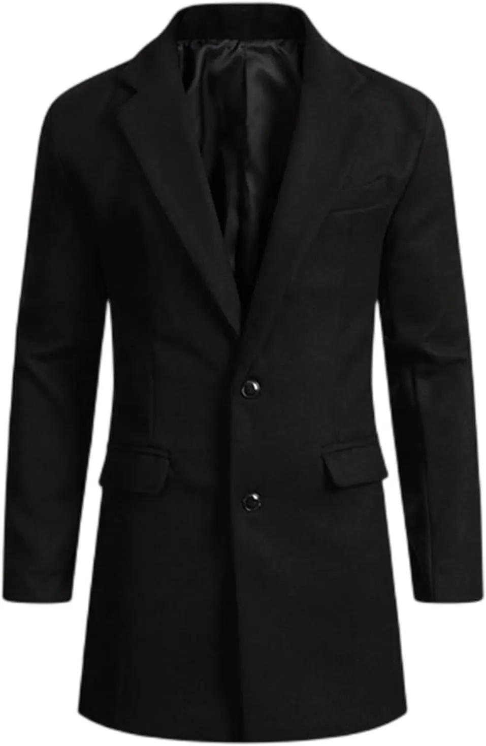 Men's Wool Blend Coat Winter Warm Trench Coat Notched Collar Single Breasted Overcoat Peacoat Business Suit Jacket