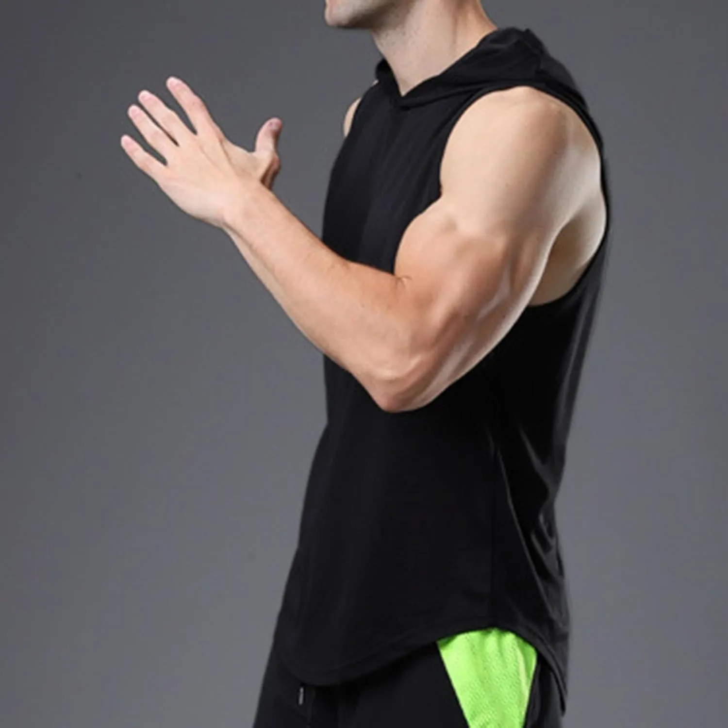 Men's Workout Hooded Tank Tops Sleeveles Bodybuilding Muscle Cut Off Shirt Vests Athletic Gym Workout Hoodies T-Shirt