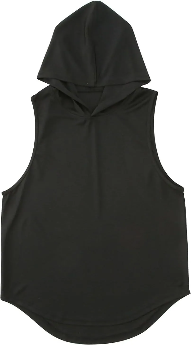 Men's Workout Hooded Tank Tops Sleeveles Bodybuilding Muscle Cut Off Shirt Vests Athletic Gym Workout Hoodies T-Shirt