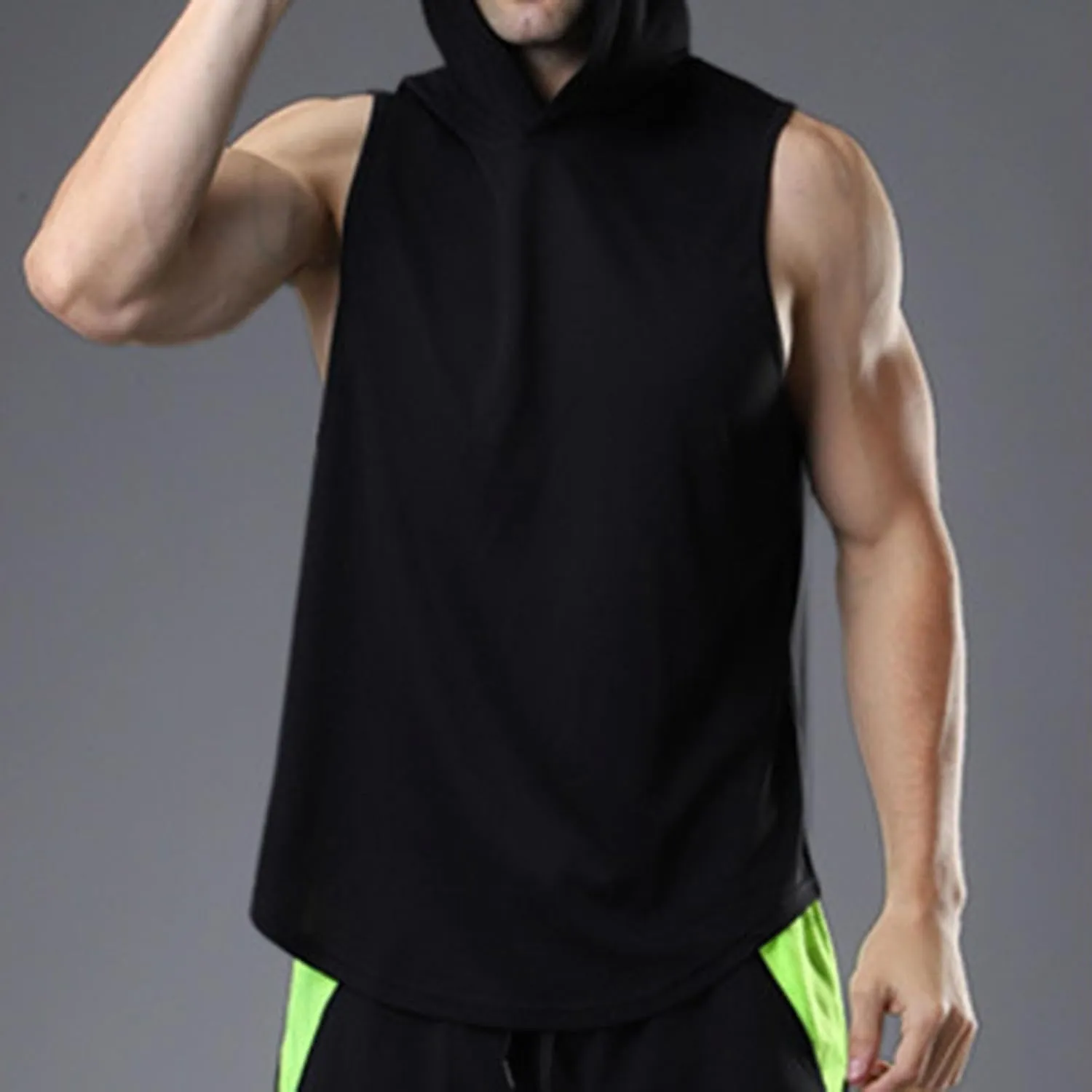 Men's Workout Hooded Tank Tops Sleeveles Bodybuilding Muscle Cut Off Shirt Vests Athletic Gym Workout Hoodies T-Shirt