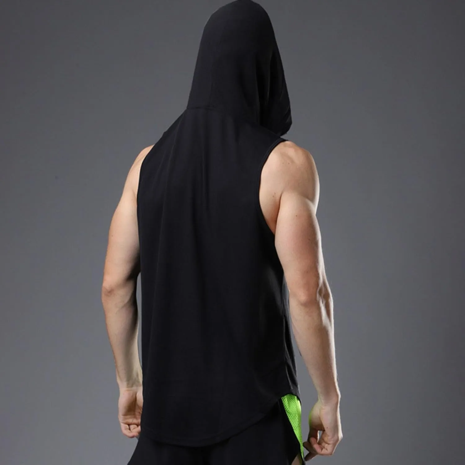 Men's Workout Hooded Tank Tops Sleeveles Bodybuilding Muscle Cut Off Shirt Vests Athletic Gym Workout Hoodies T-Shirt