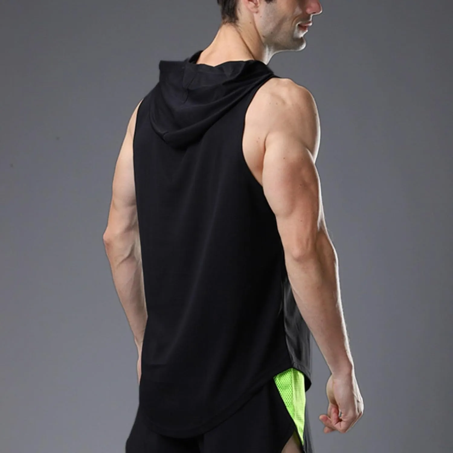 Men's Workout Hooded Tank Tops Sleeveles Bodybuilding Muscle Cut Off Shirt Vests Athletic Gym Workout Hoodies T-Shirt
