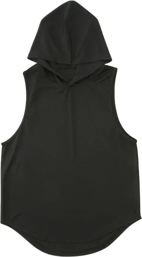 Men's Workout Hooded Tank Tops Sleeveles Bodybuilding Muscle Cut Off Shirt Vests Athletic Gym Workout Hoodies T-Shirt