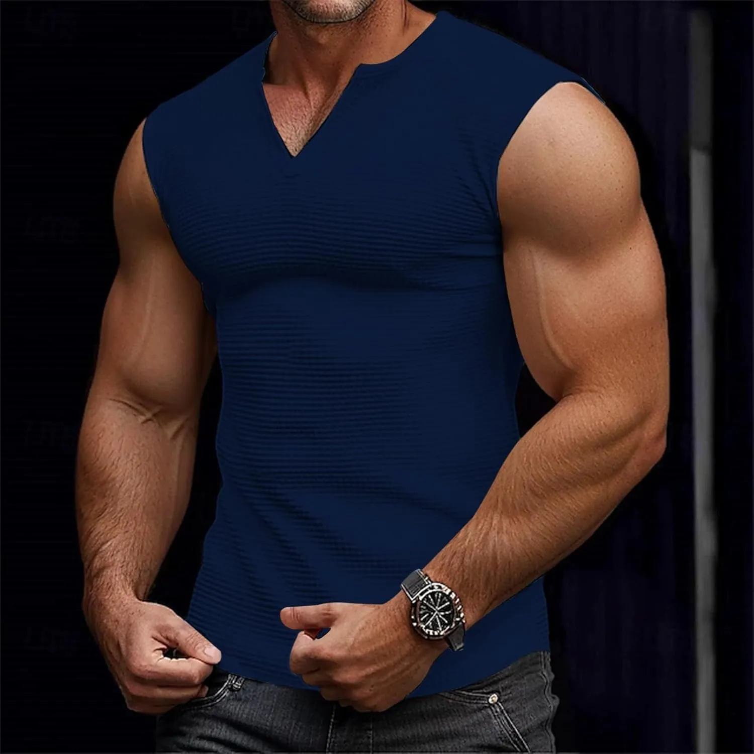 Men's Workout Tank Tops Waffle V Neck Sleeveless Bodybuilding Gym Muscle Shirts Casual Summer Beach Tee Shirts