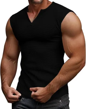 Men's Workout Tank Tops Waffle V Neck Sleeveless Bodybuilding Gym Muscle Shirts Casual Summer Beach Tee Shirts