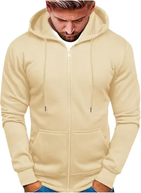 Men's Zip-up Hooded Sweatshirts Full-Zip Hoodie Long Sleeve Solid Color Drawstring Casual Hoodies for Men with Pocket