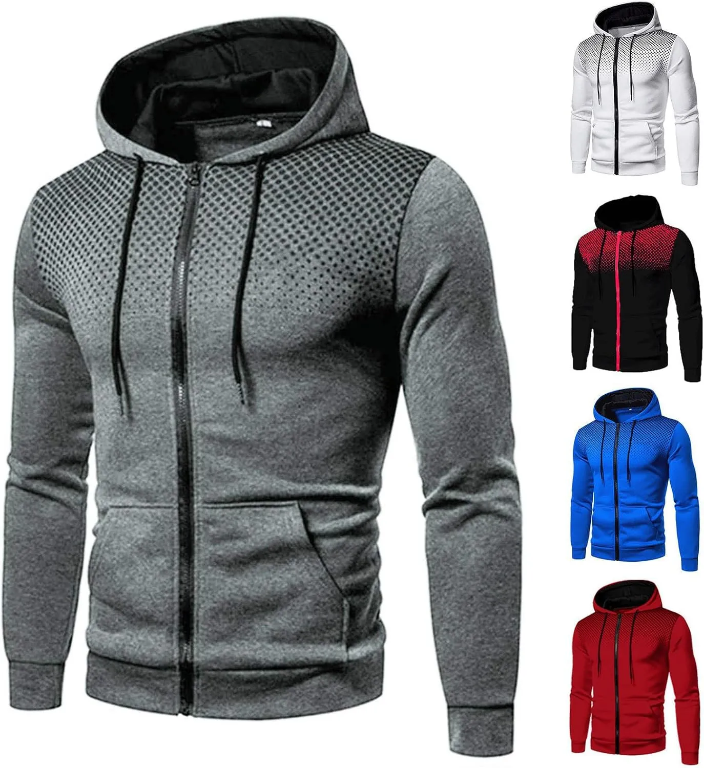 Mens Zip Up Hoodie Casual Long Sleeve Drawstring Hooded Sweatshirts Slim Fit Lightweight Gym Workout Athletic Jacket