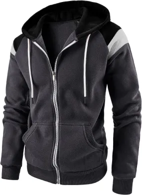 Men's Zip-Up Hoodies Slim Fit Lightweight Color Block Full Zip Hooded Sweatshirts with Pockets for Casual Fall Wear