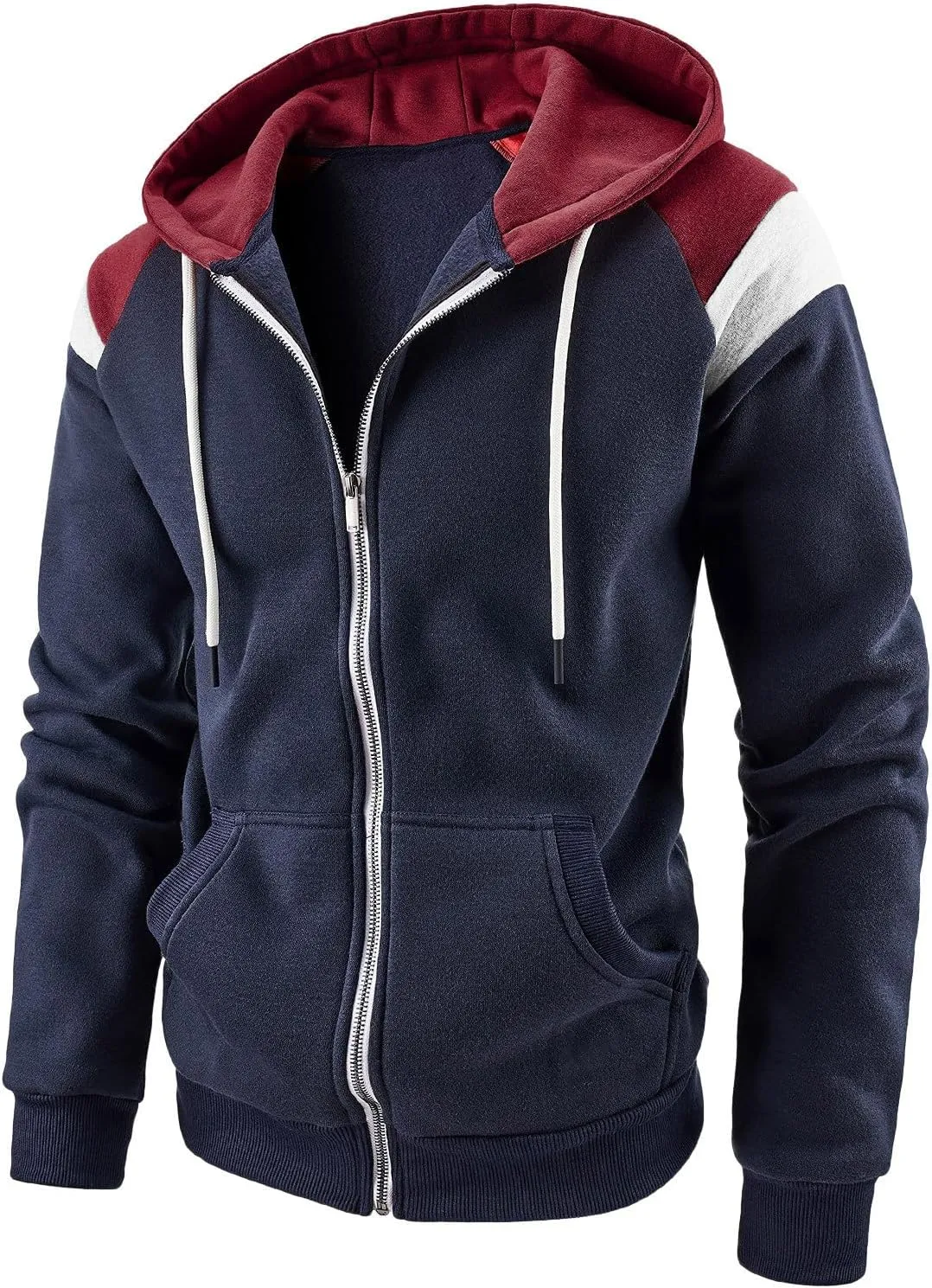 Men's Zip-Up Hoodies Slim Fit Lightweight Color Block Full Zip Hooded Sweatshirts with Pockets for Casual Fall Wear