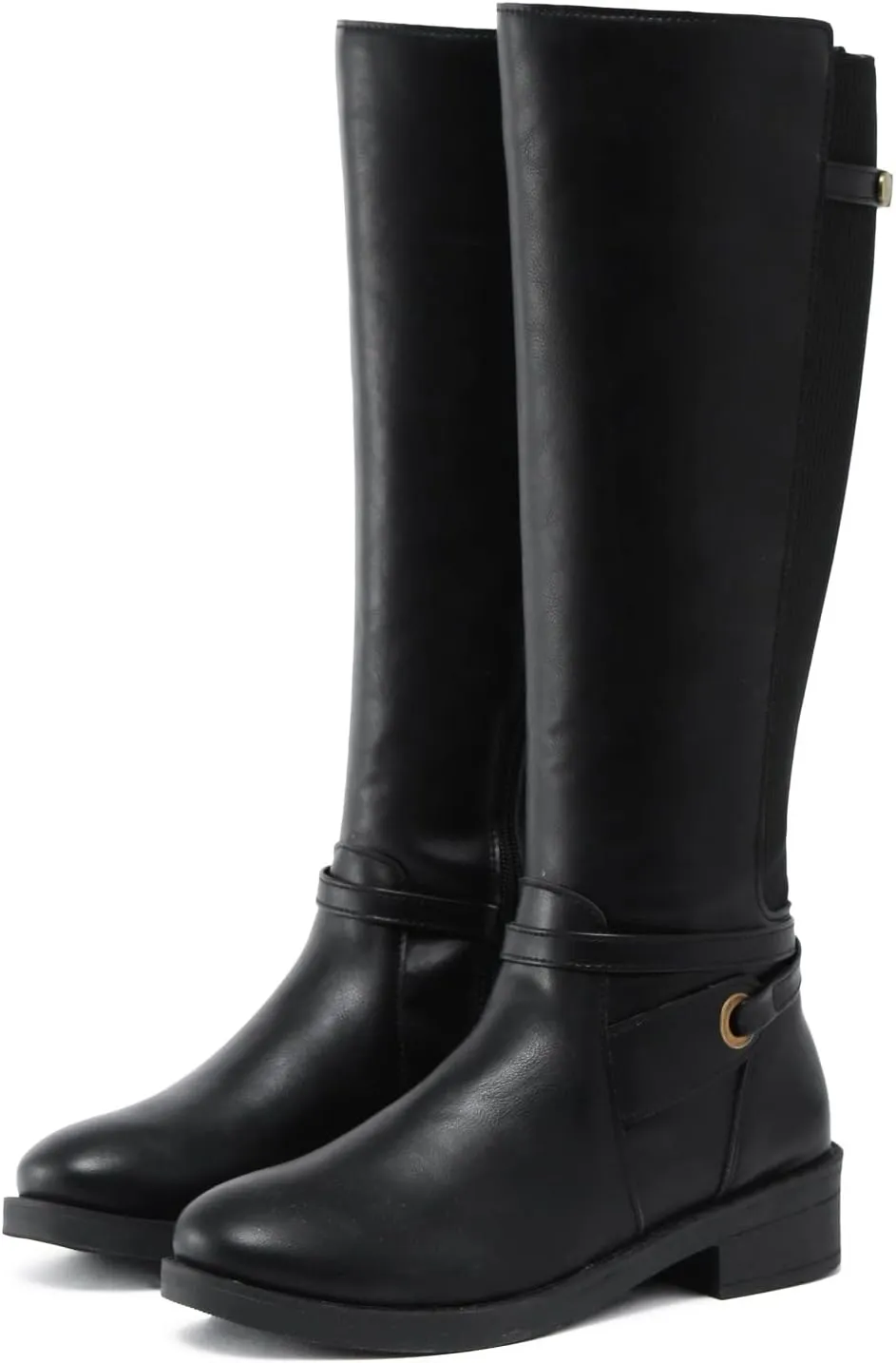 Mid Calf Boots Women Womens Hiking Boots Womens Chunky Heel Side Zipper Round Toe Long Booties Artificial Leather