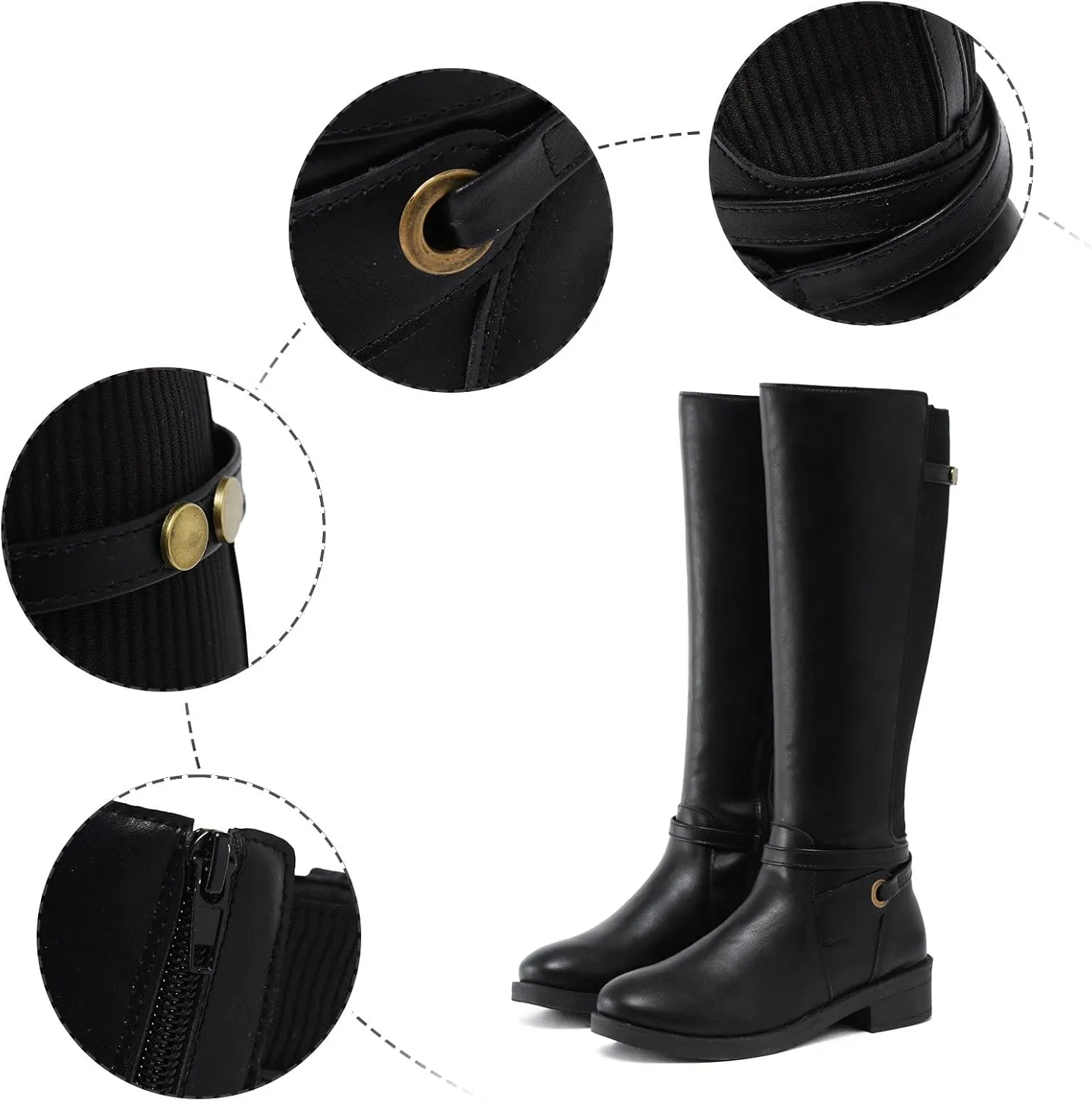 Mid Calf Boots Women Womens Hiking Boots Womens Chunky Heel Side Zipper Round Toe Long Booties Artificial Leather