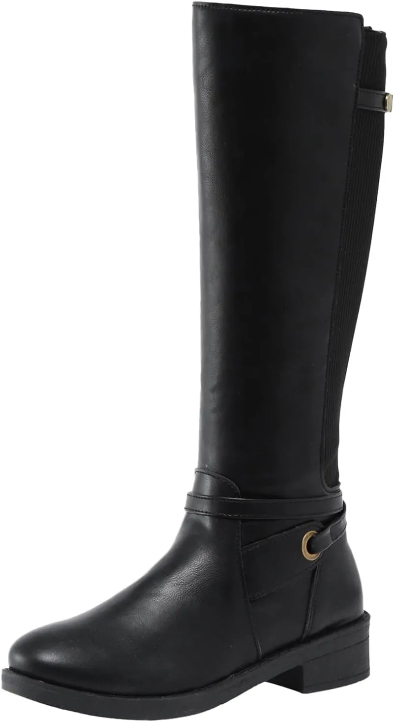 Mid Calf Boots Women Womens Hiking Boots Womens Chunky Heel Side Zipper Round Toe Long Booties Artificial Leather
