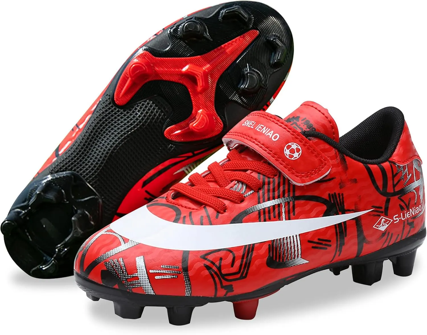 Mnplciea Kids Soccer Cleats Boys Girls Athletic Football Shoes Teenager Outdoor Indoor Anti-SlipTurf Soccer Shoes
