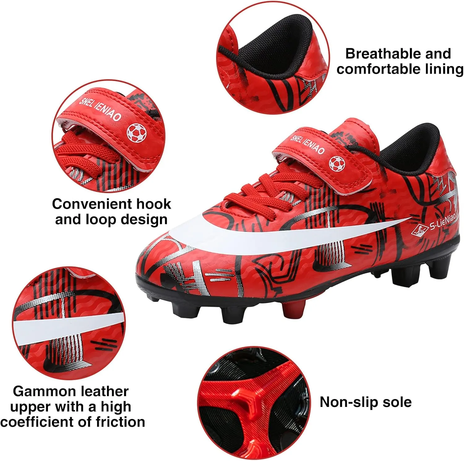 Mnplciea Kids Soccer Cleats Boys Girls Athletic Football Shoes Teenager Outdoor Indoor Anti-SlipTurf Soccer Shoes
