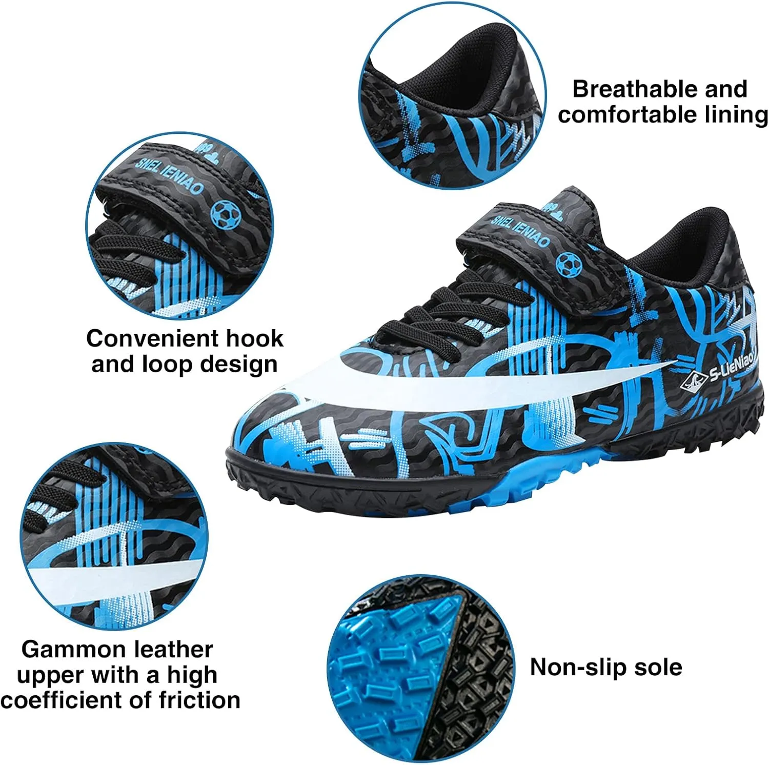 Mnplciea Kids Soccer Cleats Boys Girls Athletic Football Shoes Teenager Outdoor Indoor Anti-SlipTurf Soccer Shoes
