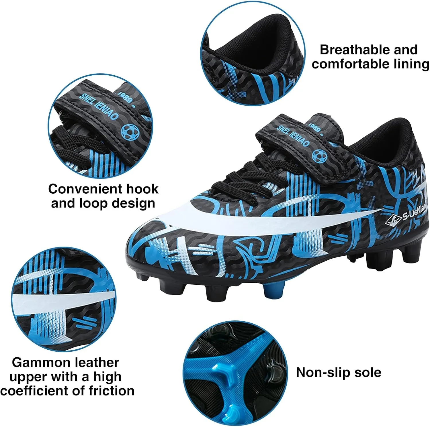 Mnplciea Kids Soccer Cleats Boys Girls Athletic Football Shoes Teenager Outdoor Indoor Anti-SlipTurf Soccer Shoes