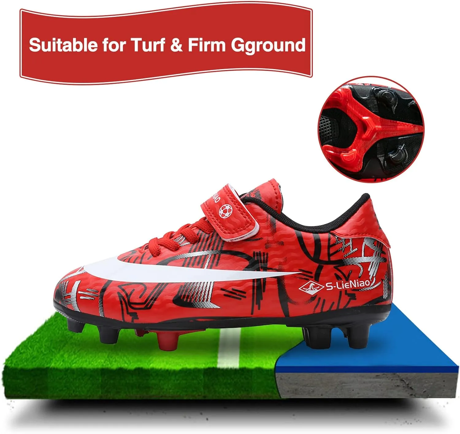 Mnplciea Kids Soccer Cleats Boys Girls Athletic Football Shoes Teenager Outdoor Indoor Anti-SlipTurf Soccer Shoes