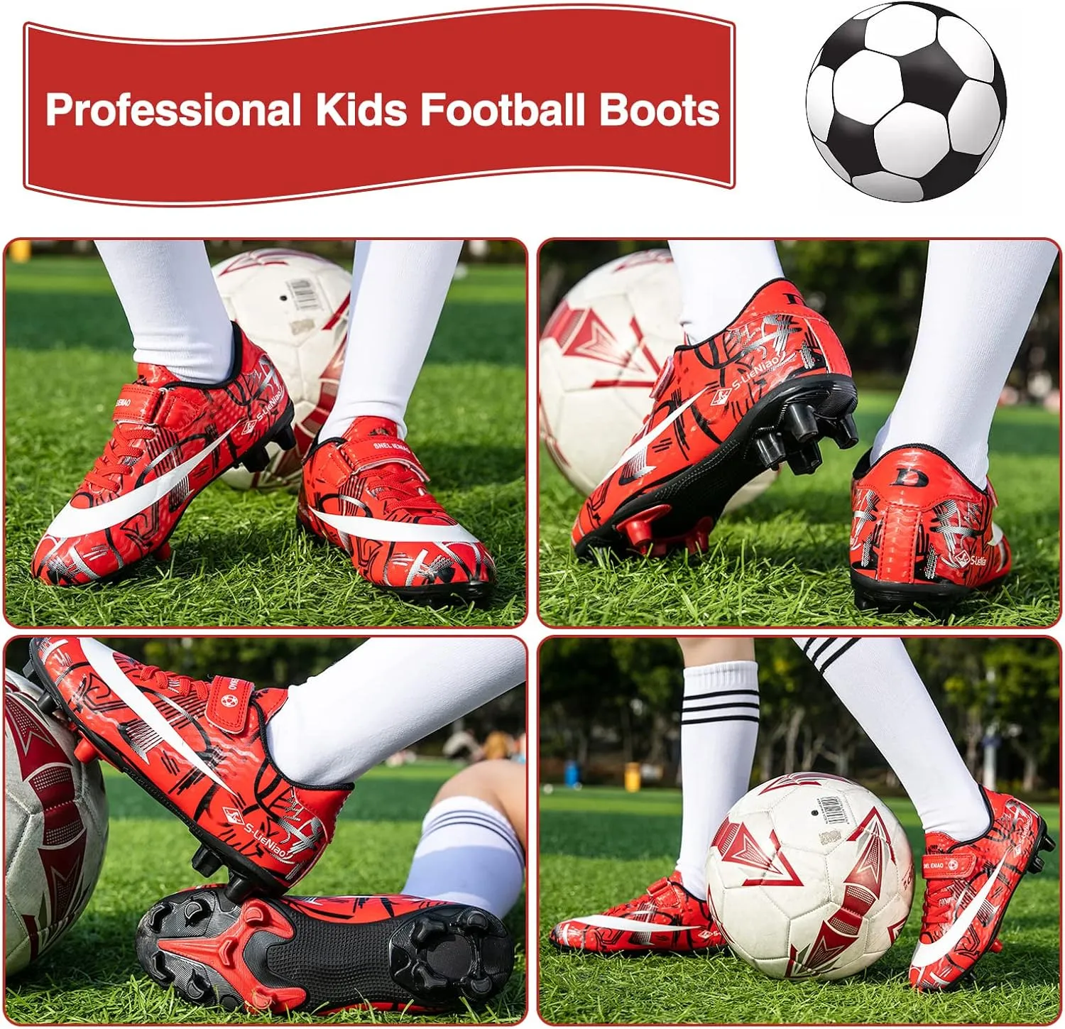 Mnplciea Kids Soccer Cleats Boys Girls Athletic Football Shoes Teenager Outdoor Indoor Anti-SlipTurf Soccer Shoes
