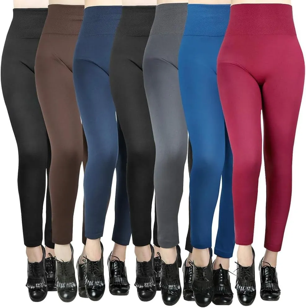 Moon Wood 7 Pack Womens Fleece Lined Leggings High Waist Soft Stretchy Winter Warm Leggings