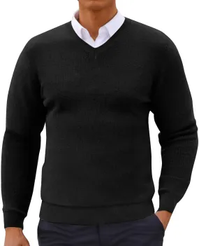 Muscularfit Long Sleeve Shirts for Men with Designs Loose Fit V Neck Knitted Cotton Sweaters Causal Fashion Pullover Top Fall