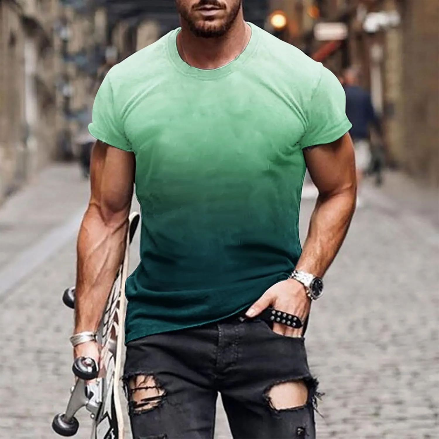 Muscularfit Mens Tshirts Graphic Big and Tall Short Sleeve Athletic Shirt Summer Fashion Gradient Color Crewneck Pullover Tee