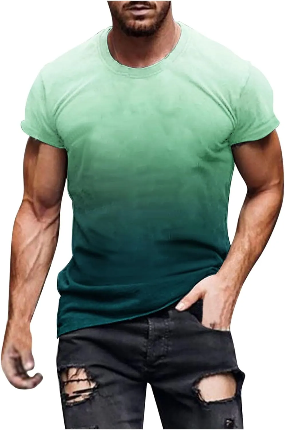 Muscularfit Mens Tshirts Graphic Big and Tall Short Sleeve Athletic Shirt Summer Fashion Gradient Color Crewneck Pullover Tee