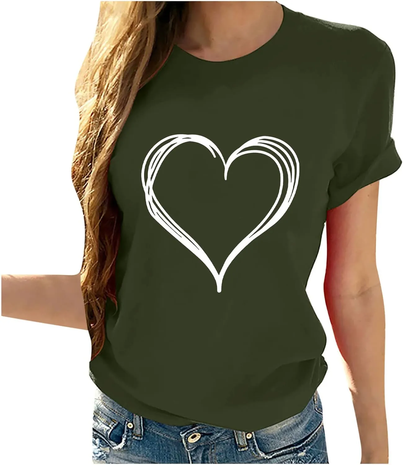 Mzkdieey Womens Valentine Shirts Love Heart Print Tops Cute Graphic Tee Teen Girls Short Sleeve Round Neck Loose Fit Blouse