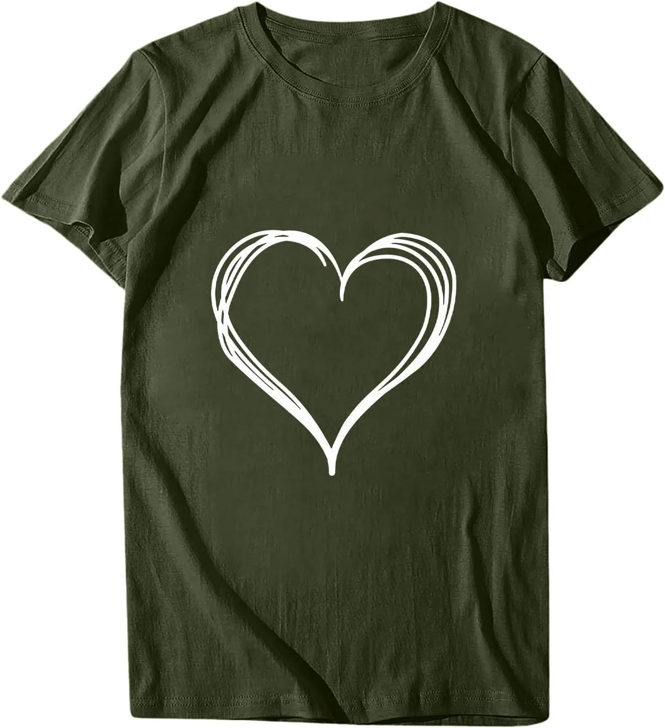 Mzkdieey Womens Valentine Shirts Love Heart Print Tops Cute Graphic Tee Teen Girls Short Sleeve Round Neck Loose Fit Blouse