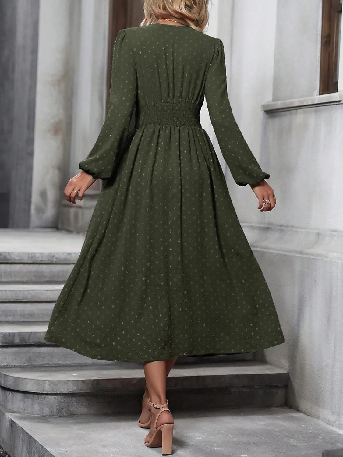 Narecte Womens Dresses Swiss Dot Fall Dresses for Women Lantern Sleeve Dress Midi Dresses Formal Dresses Casual Dresses