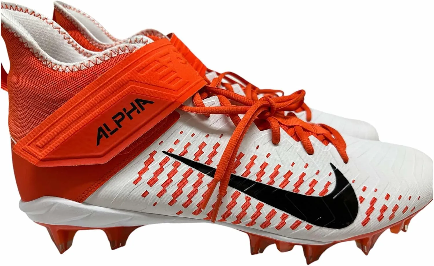 Nike Men's Alpha Menace Pro-2 Mid Football Cleats Shoes White/Black/Brilliant Orange #BV3945-103 - Size Men's 17