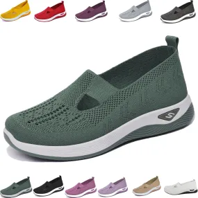 Orthowalkway Womens Shoes, Womens Comfortable Breathable Sneakers Woven Orthopedic Slip On Diabetic Walking Shoes