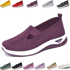 Orthowalkway Womens Shoes, Womens Comfortable Breathable Sneakers Woven Orthopedic Slip On Diabetic Walking Shoes