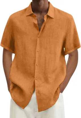 Oversized Button Down Shirts Textured Linen Shirts for Men Short Sleeve Button Down Summer Beach Vacation Knit