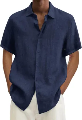 Oversized Button Down Shirts Textured Linen Shirts for Men Short Sleeve Button Down Summer Beach Vacation Knit