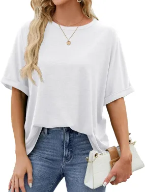 Oversized Tshirts for Women Half Sleeve Crewneck Cute Summer Tops Dressy Casual Elbow Length Tee Shirts Womens