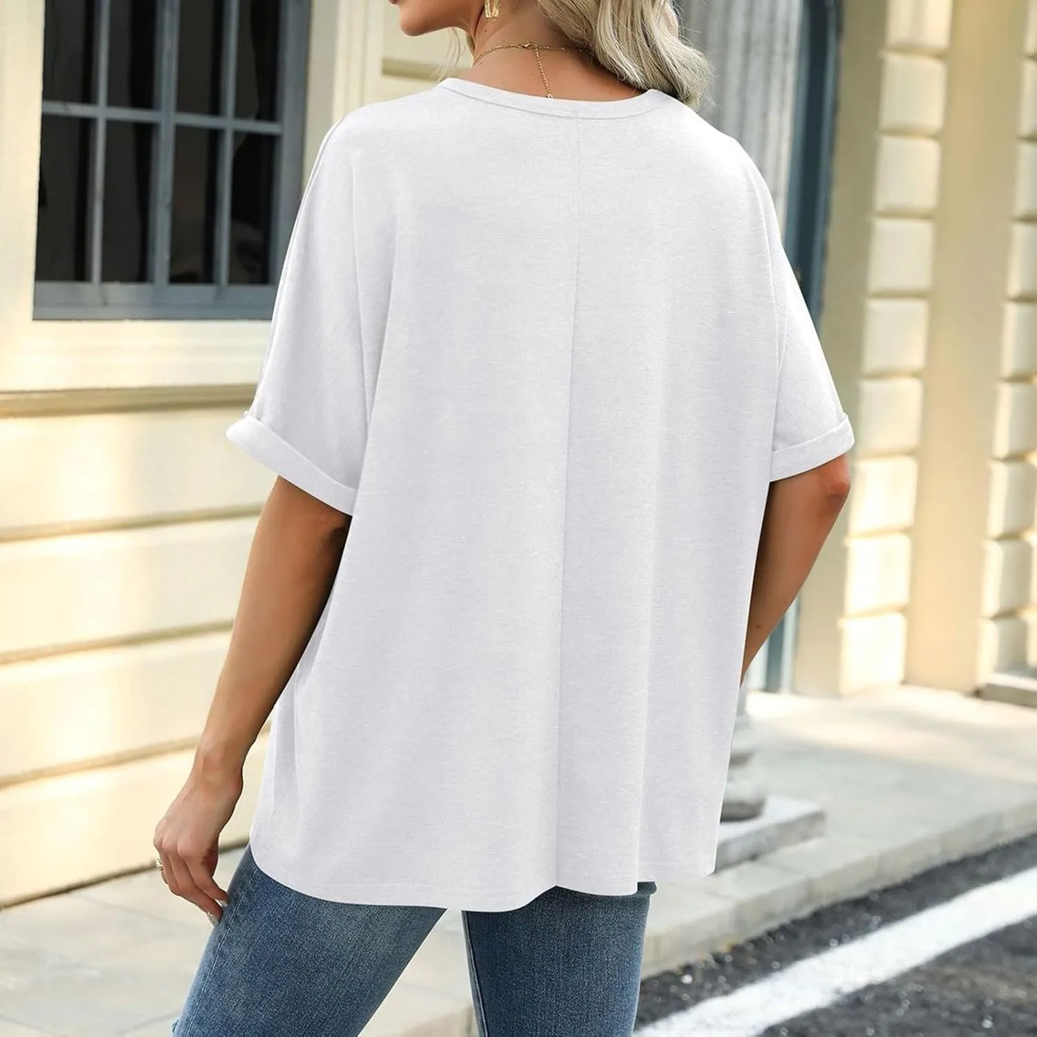 Oversized Tshirts for Women Half Sleeve Crewneck Cute Summer Tops Dressy Casual Elbow Length Tee Shirts Womens