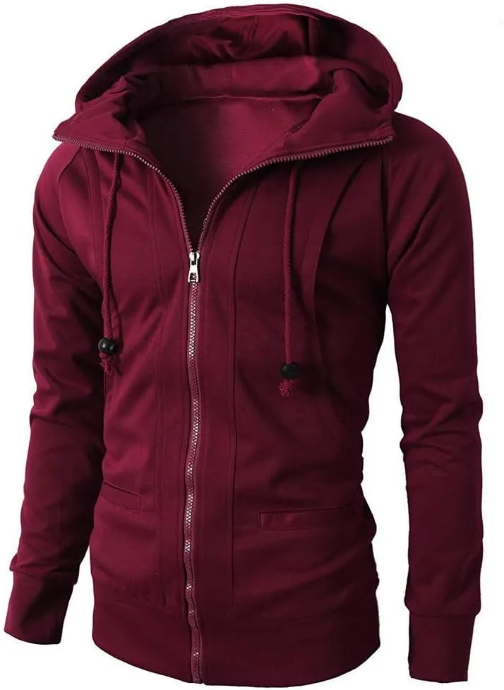 peqiut Mens Jacket Casual Long Sleeve Sport Hoodie Solid Color Mens Winter Jackets Fleece Zip Up Coats with Pockets Comfort