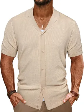 PJ PAUL JONES Mens Summer Knit Shirts Casual Short Sleeve Shirts Fashion Button Down Shirts